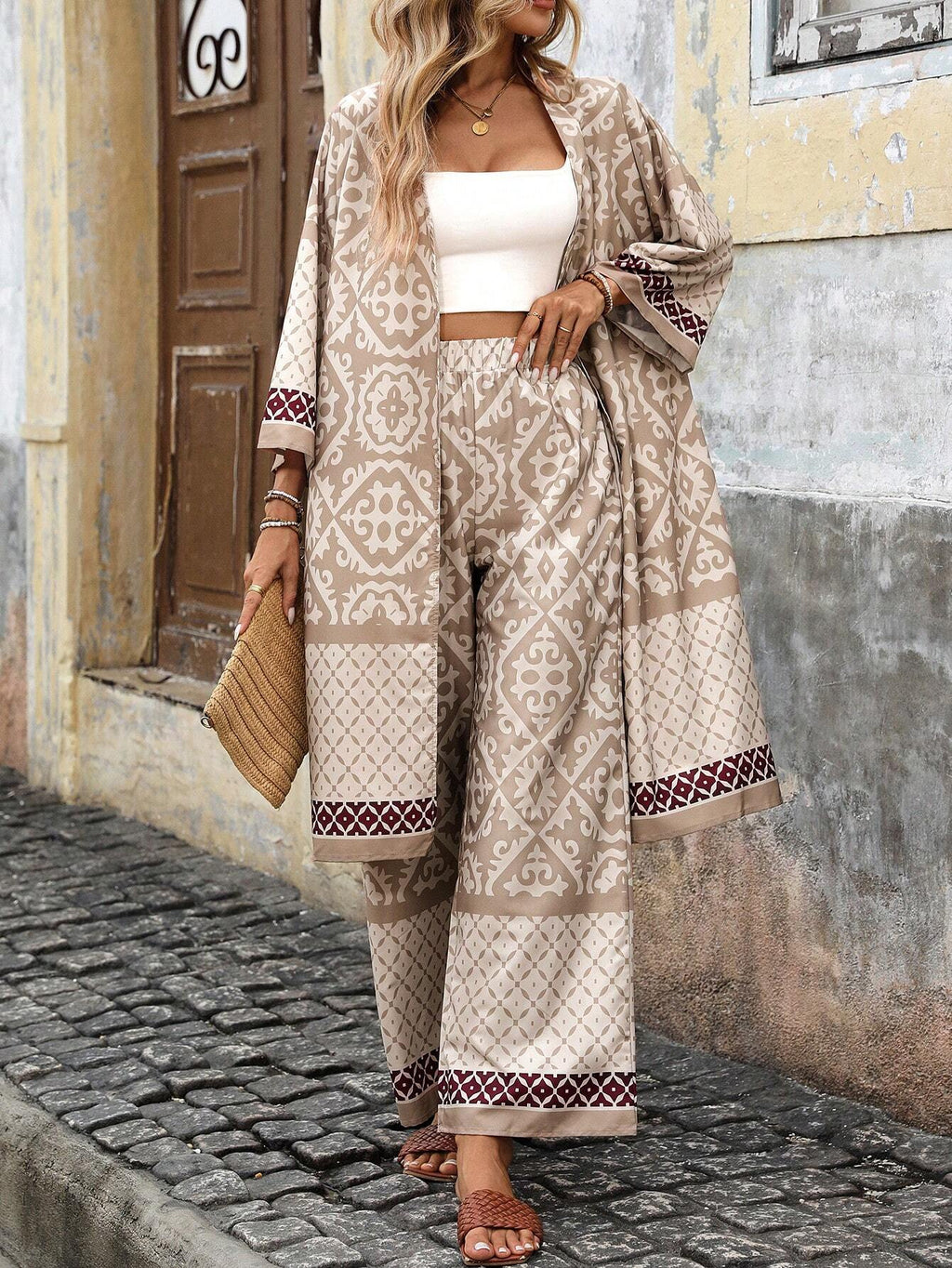 Ensemble 2 Pièces Kimono et Pantalon Fluide – Look Bohème Chic