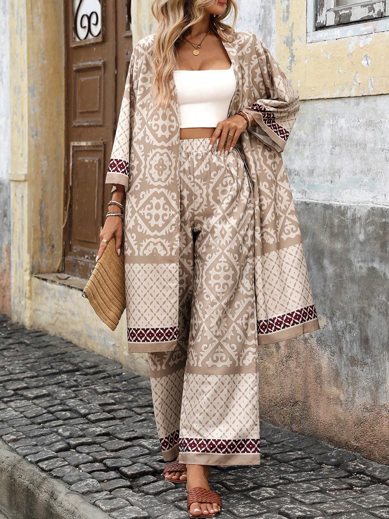 Ensemble 2 Pièces Kimono et Pantalon Fluide – Look Bohème Chic