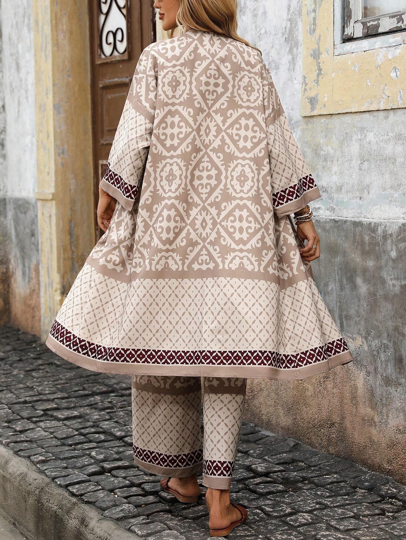 Ensemble 2 Pièces Kimono et Pantalon Fluide – Look Bohème Chic