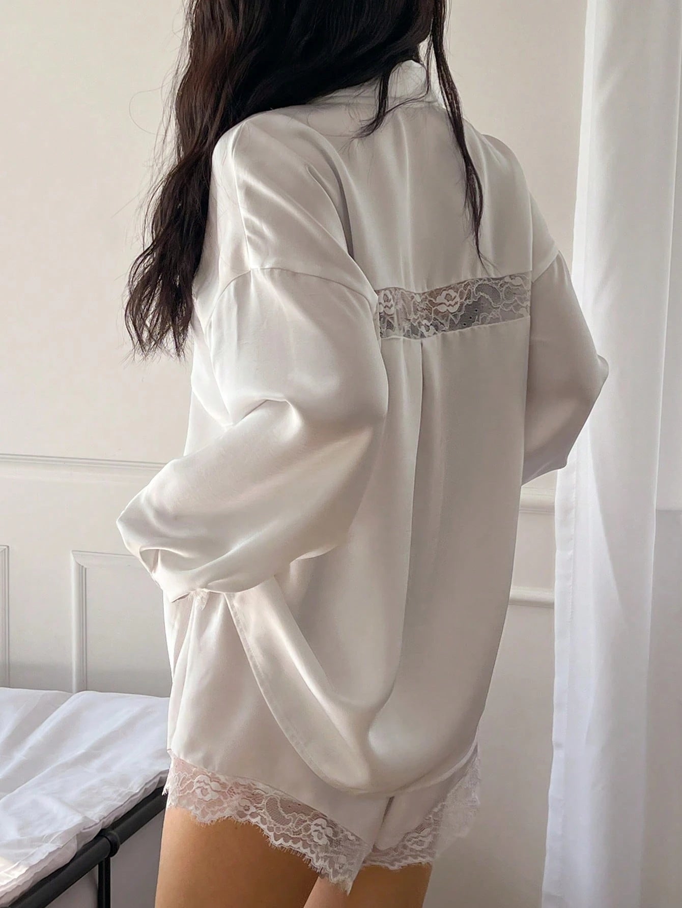 Ensemble chemise de plage celeste en dentelle patchwork