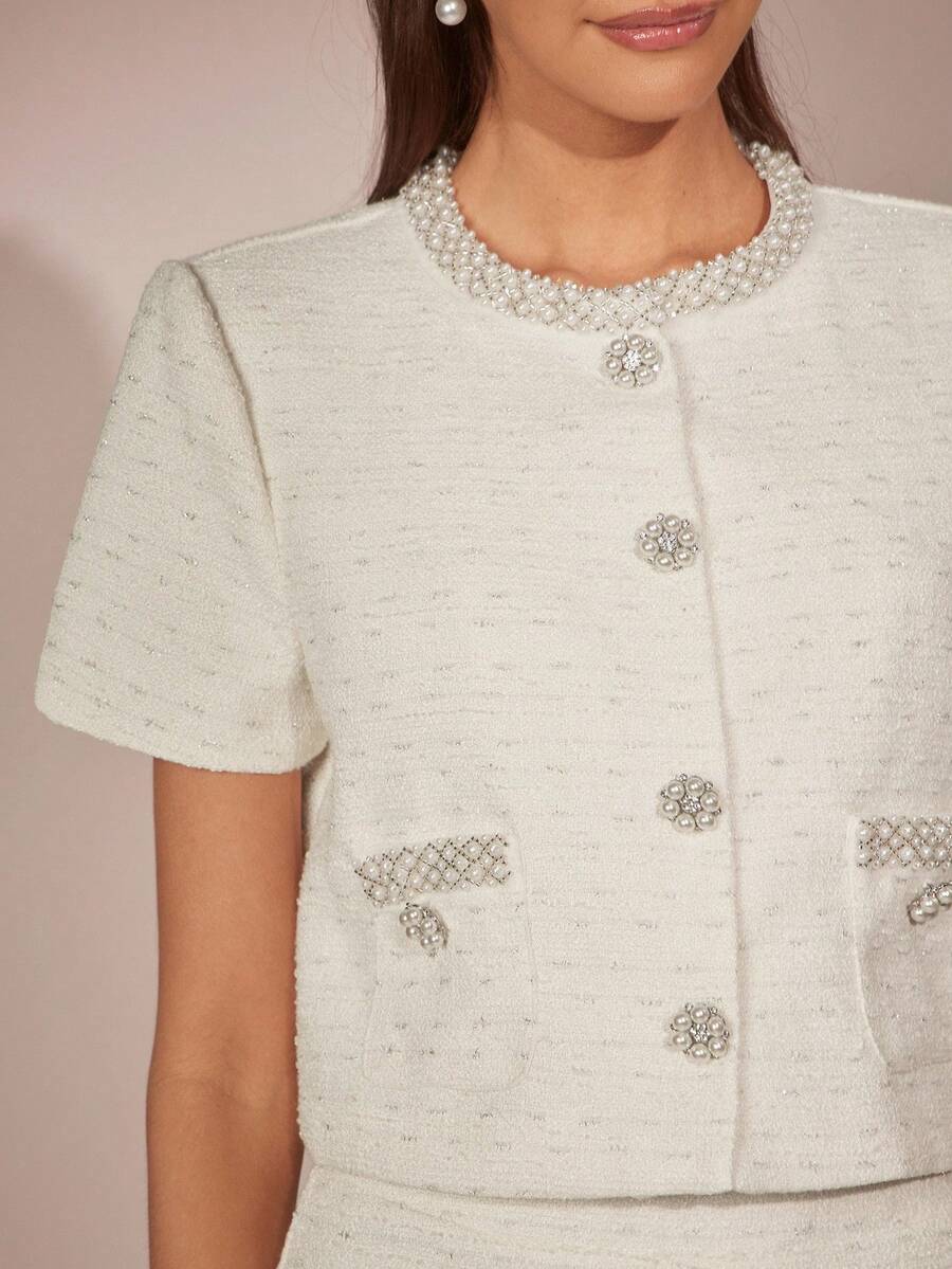 Veste courte élégante avec boutons et décoration en perles Image secondaire du produit
