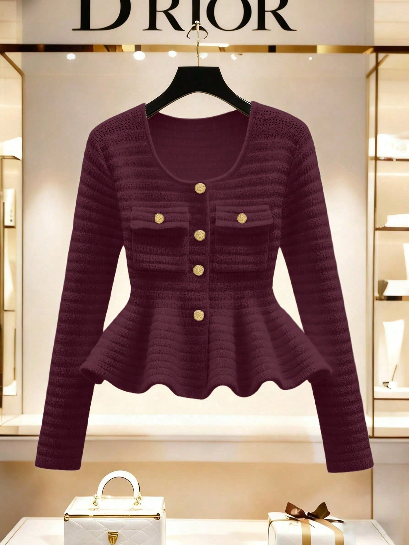 Cardigan en tricot avec col carré et ourlet à volants Image secondaire du produit