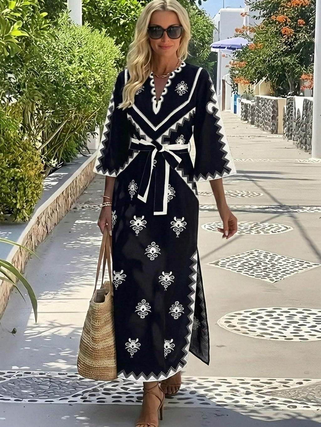 Robe maxi brodée style Kaftan-Esprit Resort chic