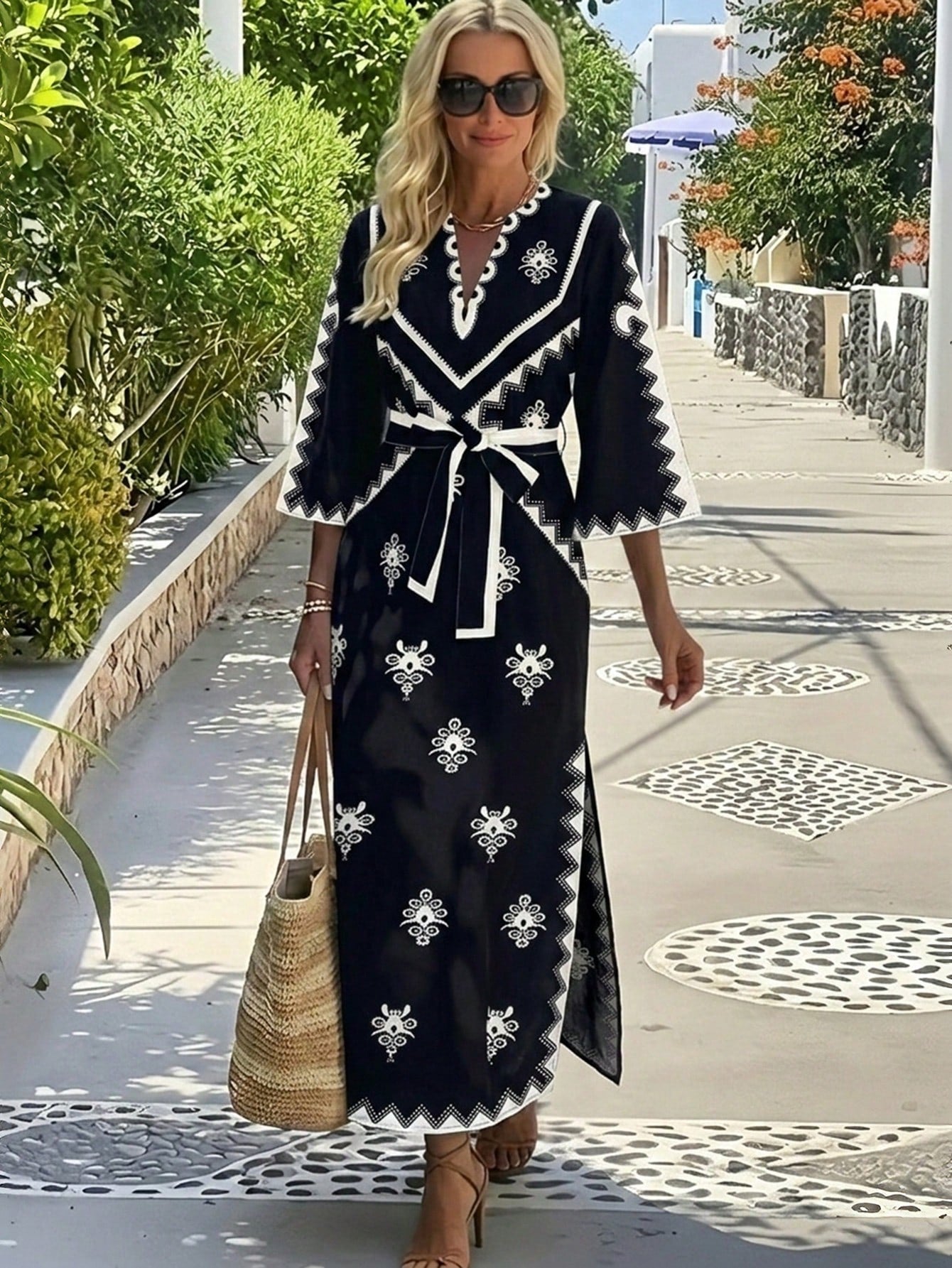 Robe maxi brodée style Kaftan-Esprit Resort chic