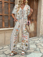 Ensemble Coordonné Top et Pantalon Imprimé Azulejos – Esprit Riviera