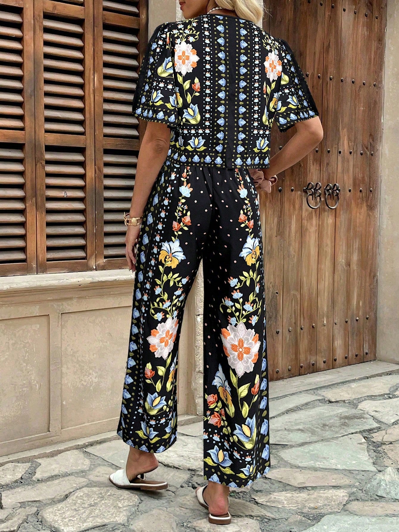 Ensemble Coordonné Top et Pantalon Imprimé Azulejos – Esprit Riviera