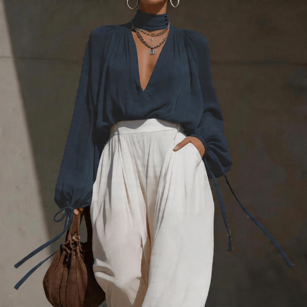 Blouse fluide jaune solaire.