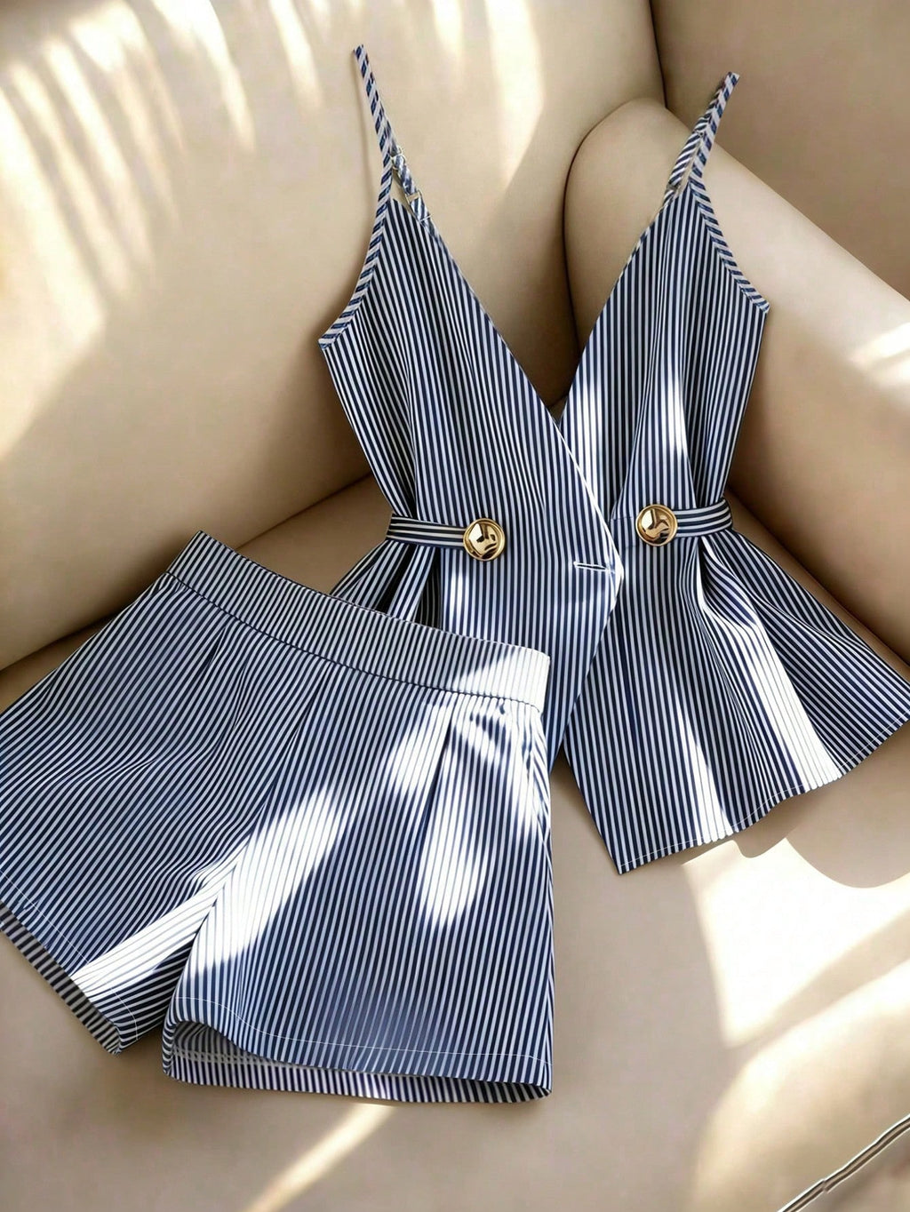 Ensemble élégant à rayures.