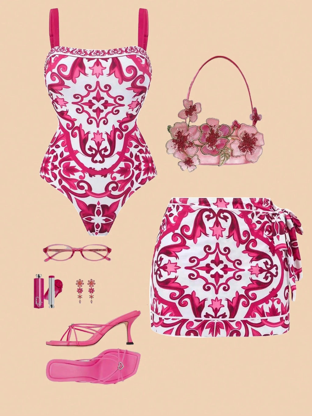 Un ensemble de plage rose imprimé inspiré de Dolce &Gabbana.