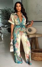Combinaison-pantalon en satin-imprimé multicolore